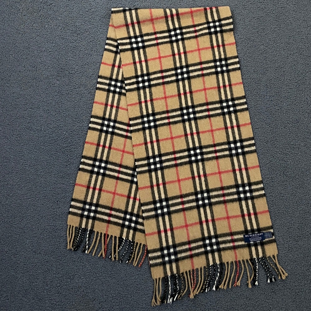 VTG Burberry London 100% Cashmere Scarf Nova Check Plaid Luxury Classic Fringe